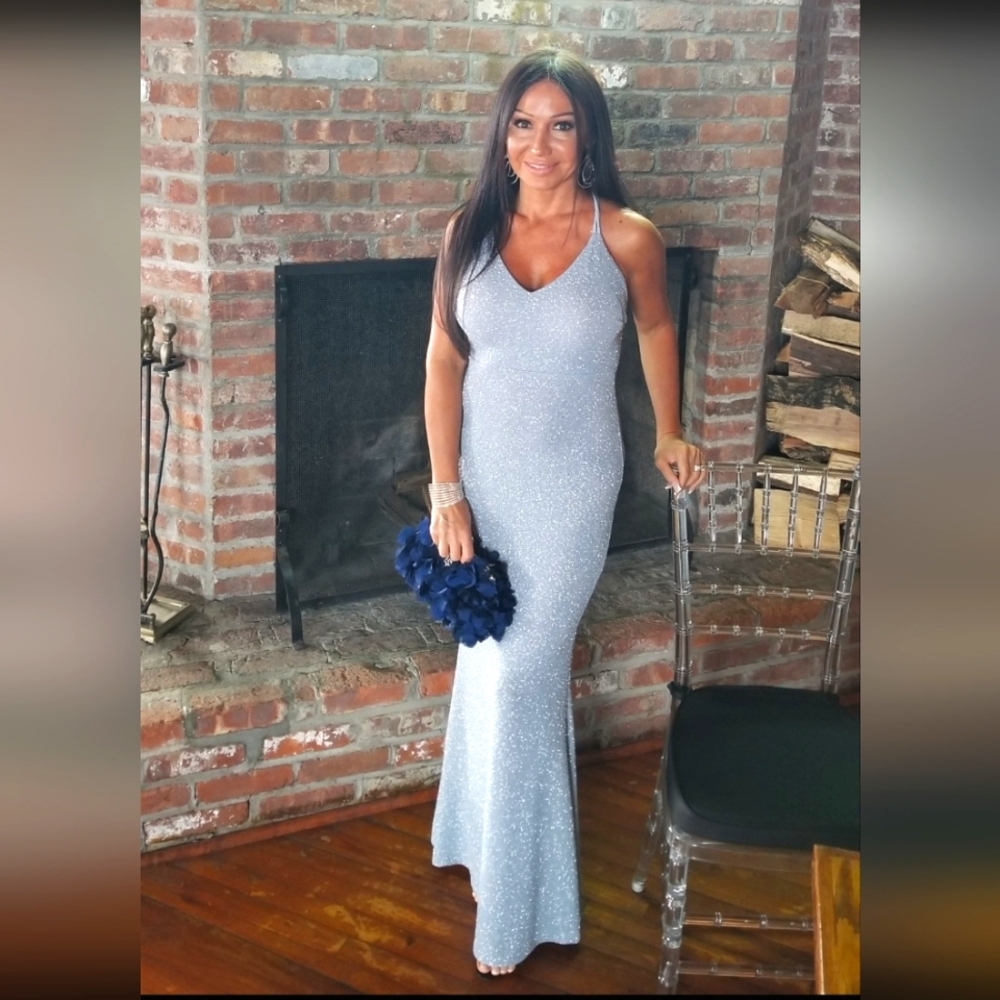 Windsor Elegant Silver Light Blue Evening Gown